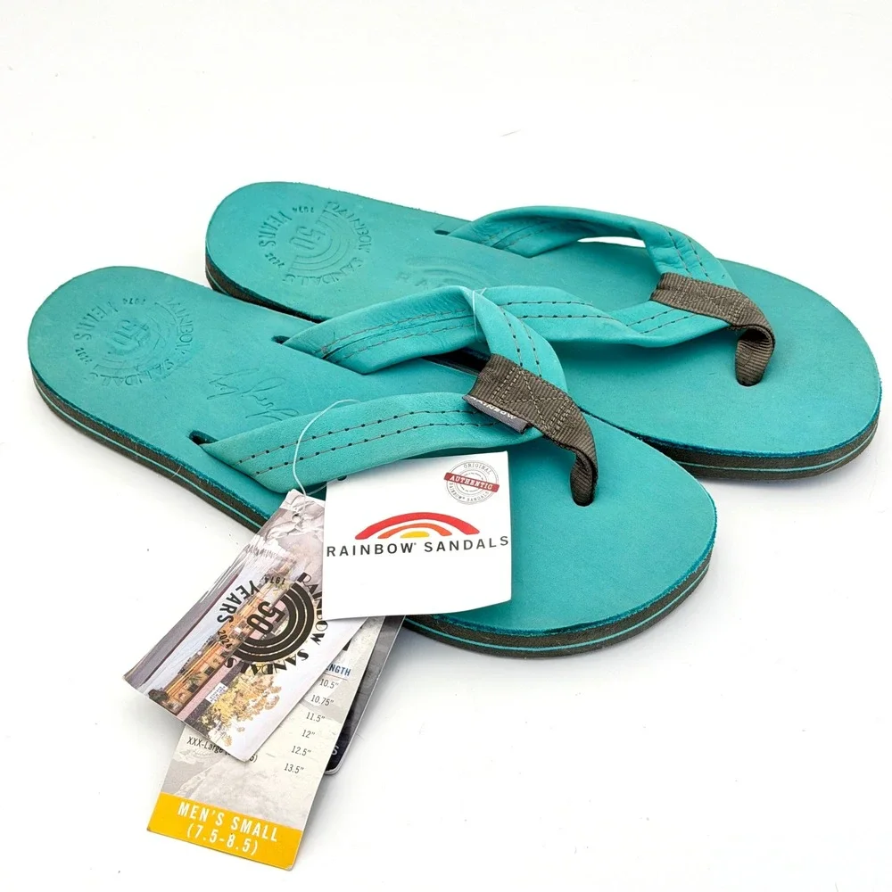 Rainbow Sandals Mens Small 7.5-8.5 50th Anniversary Teal Blue Leather 301AN500